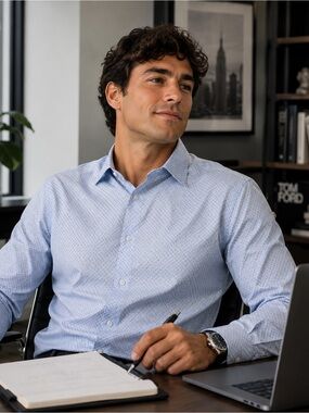 Stenströms Fitted Body Dress Shirt – 15.5 Neck – Light Blue Micro Print Fitted